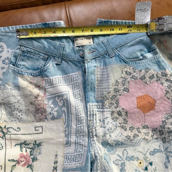 We The Free Light Blue Patchwork Floral High-Rise Jeans